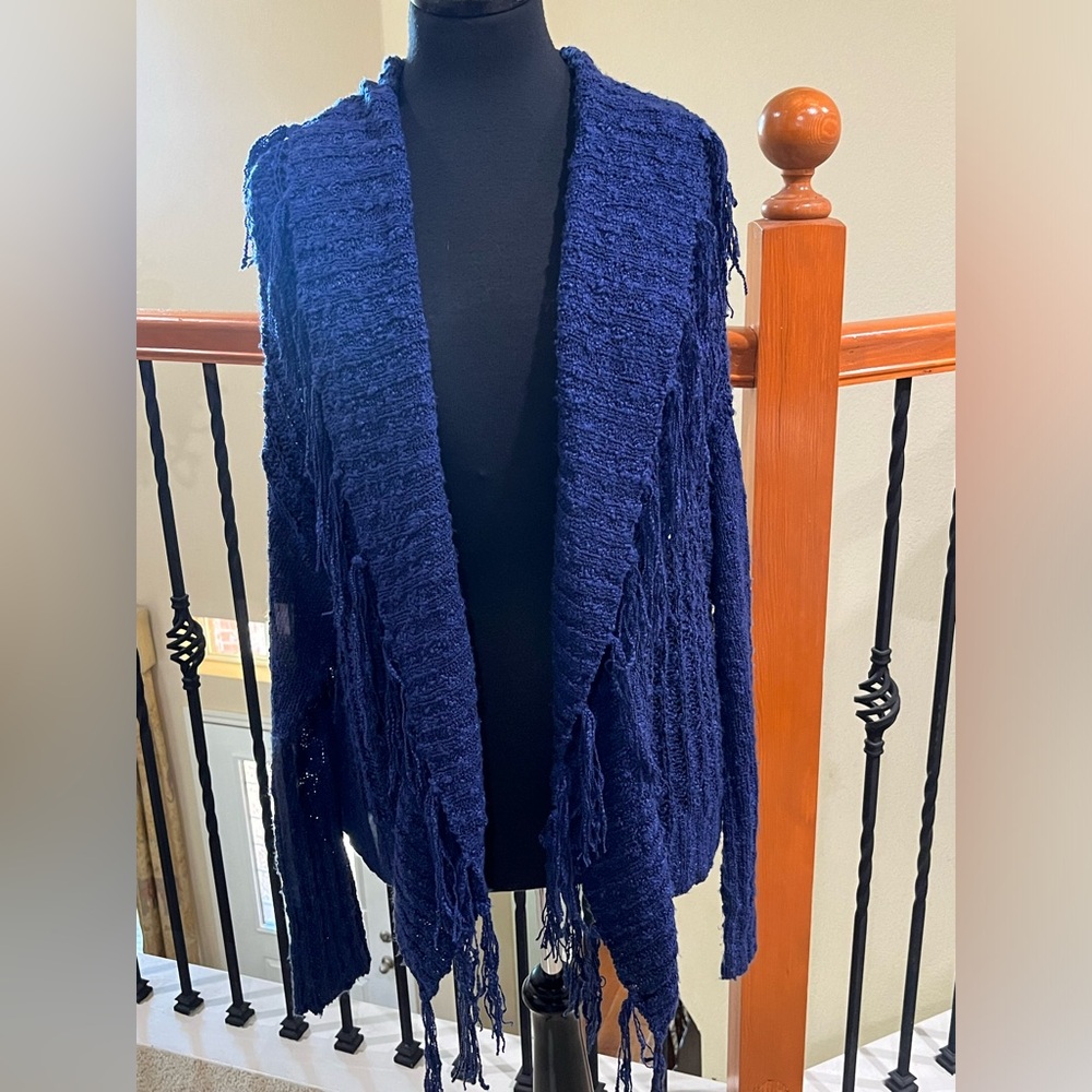 ON TWELFTH Navy Fringe Knit Cardigan WOMEN SIZE S/M